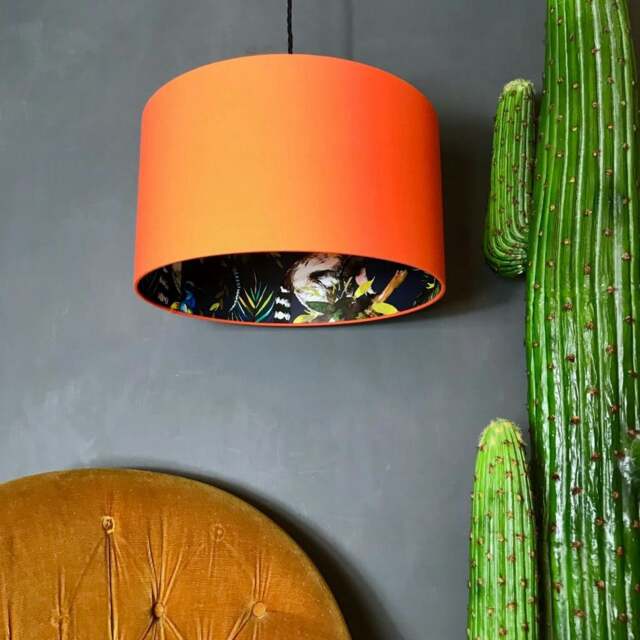 "Rackhams Midnight Blue Lemur Silhouette Lampshade in Tangerine Orange - Ceiling Pendant / Arc Lamp - 70cm Diameter x 30cm Height / (27"" x 12"")" - image 1