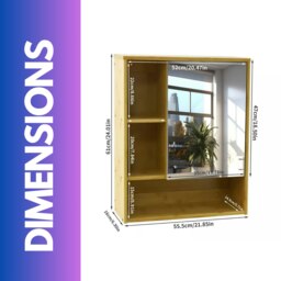 Rackhams Wooden Bathroom Wall Storage Cabinet Organiser With Mirror Natural Brown - Natural Brown - Bamboo - 1 - thumbnail 5