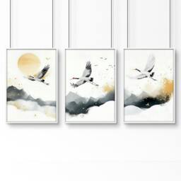 Rackhams Art For Huge Wall - Set of 3 Asian Inspired Wall art Prints - A2 16.54 x 23.39 in / 42 x 59.4 cm - Satin Photo paper 280 gsm - White Frame - thumbnail 1