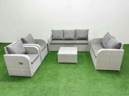 Rackhams PE Rattan Garden Furniture Set Adjustable Chair Sofa Double Love Seat 2 Seater Sofa Lounge Set Square Coffee Table Light Grey - thumbnail 1
