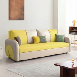 Rackhams Sibyl Two Seater Sofa Bed - Option 10 Beige + Yellow - 200cm (with two drawers) - thumbnail 1