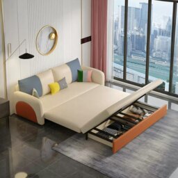 Rackhams Sibyl Two Seater Sofa Bed - Option 10 Beige + Yellow - 200cm (with two drawers) - thumbnail 2