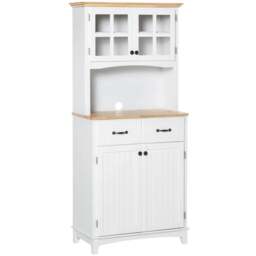 Rackhams Freestanding Kitchen Cupboard, Kitchen Storage Cabinet with Framed Glass Doors, 2 Drawers, Microwave Counter, 172cm, White - thumbnail 1
