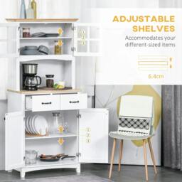 Rackhams Freestanding Kitchen Cupboard, Kitchen Storage Cabinet with Framed Glass Doors, 2 Drawers, Microwave Counter, 172cm, White - thumbnail 5