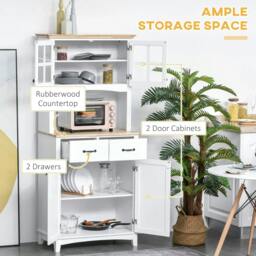 Rackhams Freestanding Kitchen Cupboard, Kitchen Storage Cabinet with Framed Glass Doors, 2 Drawers, Microwave Counter, 172cm, White - thumbnail 4