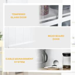 Rackhams Freestanding Kitchen Cupboard, Kitchen Storage Cabinet with Framed Glass Doors, 2 Drawers, Microwave Counter, 172cm, White - thumbnail 6