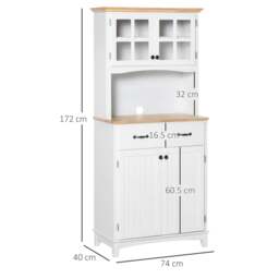Rackhams Freestanding Kitchen Cupboard, Kitchen Storage Cabinet with Framed Glass Doors, 2 Drawers, Microwave Counter, 172cm, White - thumbnail 3
