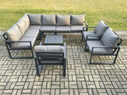 Rackhams Aluminium Garden Furniture Set Outdoor Lounge Corner Sofa 3 Pcs Chair Square Coffee Table Sets Dark Grey 9 Seater - thumbnail 2