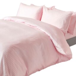 Rackhams Silky 330 TC Egyptian Cotton Satin Stripe Duvet Cover Set - Pink - Single - thumbnail 1