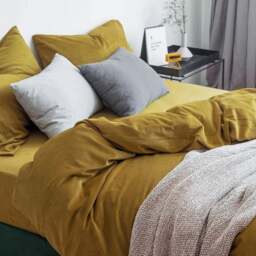Rackhams ST254 Velvet Duvet Cover + Bed Sheet + 2 Pillowcases, King - Yellow - thumbnail 4