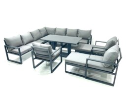 Rackhams 12 Seater Outdoor Aluminum Garden Furniture Set Corner Sofa 3 Chair 2 Big Footstools Adjustable Rising Lifting Dining Table Sets Dark Grey - thumbnail 1