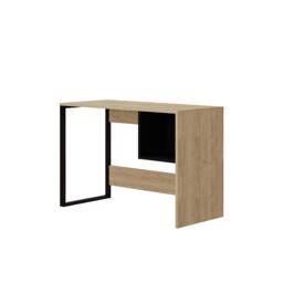 Rackhams Model-4 110(W)cm Computer Desk Oak, Black Wood Workstation PC Work Table Office Gaming Desk Shelf with Black Metal Leg - Oak-Black - thumbnail 3