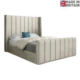 Rackhams Romano Straight Winged Upholstered Soft Velvet Bed Frame - Cream - Silver - Small single - thumbnail 6