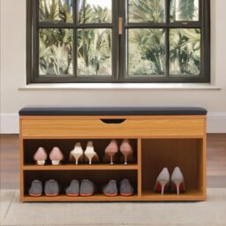 Rackhams Wooden Shoe Storage Bench With Cushioned Seat 90CM
