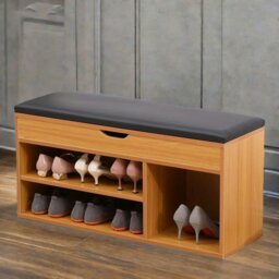 Rackhams Wooden Shoe Storage Bench With Cushioned Seat 90CM - thumbnail 4
