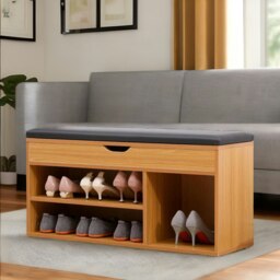 Rackhams Wooden Shoe Storage Bench With Cushioned Seat 90CM - thumbnail 2