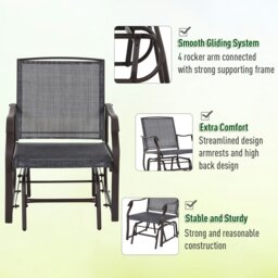 Rackhams 3 PCS Outdoor Sling Fabric Rocking Glider Chair w/ Table Set Grey - thumbnail 5
