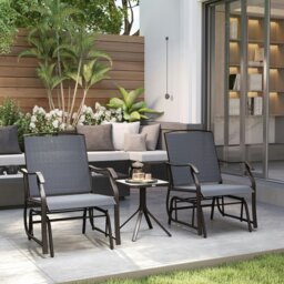 Rackhams 3 PCS Outdoor Sling Fabric Rocking Glider Chair w/ Table Set Grey