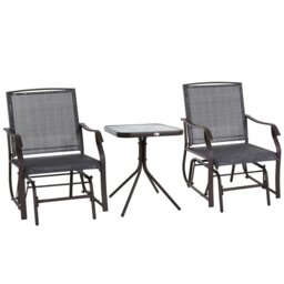 Rackhams 3 PCS Outdoor Sling Fabric Rocking Glider Chair w/ Table Set Grey - thumbnail 2