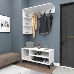 Rackhams Hallway Coat Rack with Shelves Cassia - Light Walnut & Anthracite - thumbnail 2