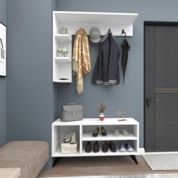 Rackhams Hallway Coat Rack with Shelves Cassia - Light Walnut & Anthracite - thumbnail 3