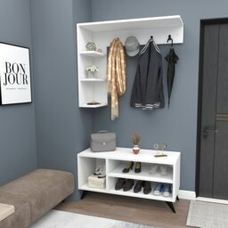 Rackhams Hallway Coat Rack with Shelves Cassia - Light Walnut & Anthracite - thumbnail 4