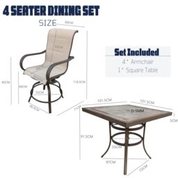 Rackhams 5 Piece Patio Dining Set, 4 Seater Swivel Garden Dining Table and Chair Set with Tesling Swivel Chairs - 4 Seater - thumbnail 5