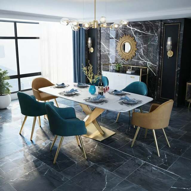Rackhams LUCI Dining Table, Marble And Gold Metal - 4 (Blue with Black Leg) - image 1