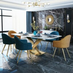 Rackhams LUCI Dining Table, Marble And Gold Metal - 4 (Blue with Black Leg) - thumbnail 2