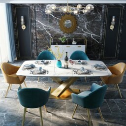 Rackhams LUCI Dining Table, Marble And Gold Metal - 4 (Blue with Black Leg) - thumbnail 3