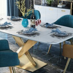 Rackhams LUCI Dining Table, Marble And Gold Metal - 4 (Blue with Black Leg) - thumbnail 6