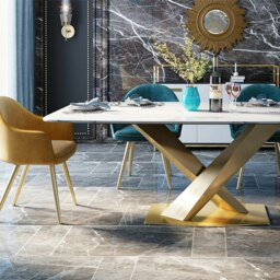 Rackhams LUCI Dining Table, Marble And Gold Metal - 4 (Blue with Black Leg) - thumbnail 5