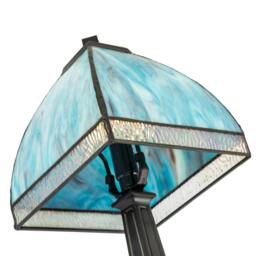 Rackhams Emerald Green and Teal Mix Tiffany Glass Table Lamp with Black Base - thumbnail 4