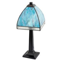 Rackhams Emerald Green and Teal Mix Tiffany Glass Table Lamp with Black Base - thumbnail 3