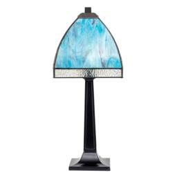 Rackhams Emerald Green and Teal Mix Tiffany Glass Table Lamp with Black Base