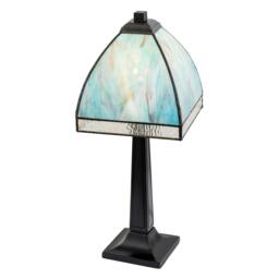 Rackhams Emerald Green and Teal Mix Tiffany Glass Table Lamp with Black Base - thumbnail 2
