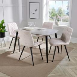 Rackhams Aspen Dining Set - Grey-Oak Effect Rectangular Table & 4 Straight Stitch Fabric Chairs - Light Grey - thumbnail 6