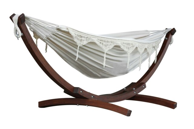 Rackhams Double Cotton Hammock with Solid Pine Arc Stand - Natural - image 1