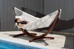 Rackhams Double Cotton Hammock with Solid Pine Arc Stand - Natural - thumbnail 2
