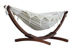 Rackhams Double Cotton Hammock with Solid Pine Arc Stand - Natural - thumbnail 1