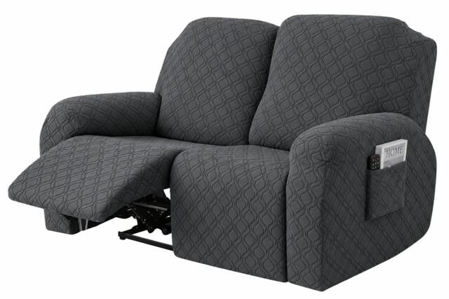 Rackhams 6 Piece Stretch Recliner Sofa Cover 2 Seater Slipcover with Pocket Grey
