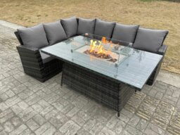 Rackhams Rattan Outdoor Corner Sofa with Gas Fire Pit 6 Seater Garden Furniture Set - High Back Sofa with Gas Heater - thumbnail 2