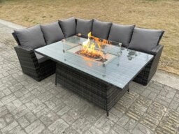 Rackhams Rattan Outdoor Corner Sofa with Gas Fire Pit 6 Seater Garden Furniture Set - High Back Sofa with Gas Heater - thumbnail 3