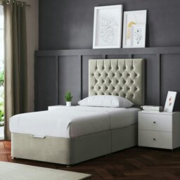 Rackhams Seraphine Divan Bed with Upholstered Headboard - Beige - Single - thumbnail 1