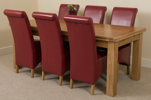 Rackhams Richmond Large Oak Extending Dining Table with Montana Leather Chairs - 6 chairs - Burgundy - image 1
