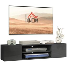 "Rackhams Floating TV Unit for 60"" TVs W/ Shelves and Cabinets, Grey - High Gloss White" - thumbnail 3