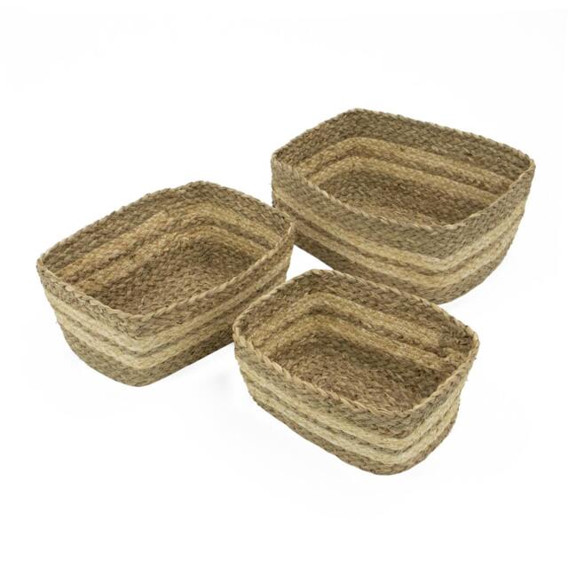 Rackhams Palma Natural Woven Storage Baskets for Home Organisation, Set of 3, Brown - image 1
