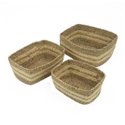 Rackhams Palma Natural Woven Storage Baskets for Home Organisation, Set of 3, Brown - thumbnail 1