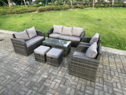 Rackhams 9 Seater Dark Grey PE Wicker Rattan Garden Furniture Set Reclining Chair Love Seat 3 Seater Sofa Set Outdoor Rectangular Coffee Table Stools - thumbnail 2