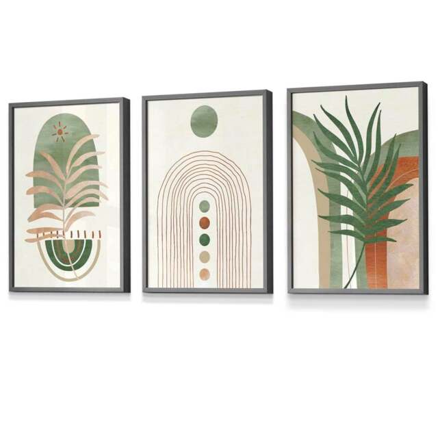 Rackhams Sage Green Botanical Arches Set of 3 Framed Wall Art - 42x59cm (A2) - Dark Grey - image 1